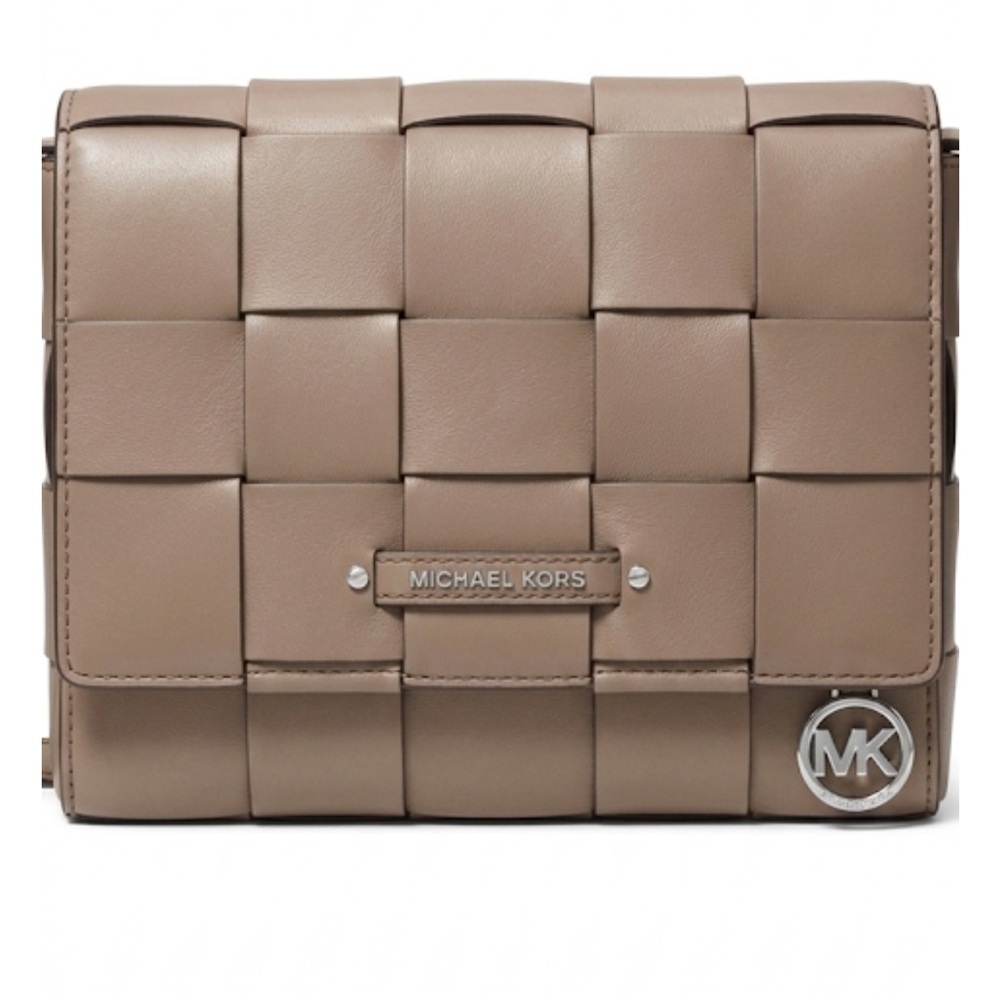Michael Kors taupe  Woven Leather Crossbody Bag euc with dust bag nwt
